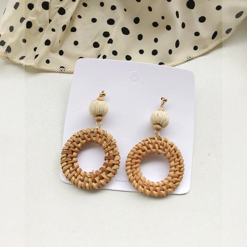 合金耳饰 几何耳钉少女海边度假风耳环新款独特气质藤编复古耳饰