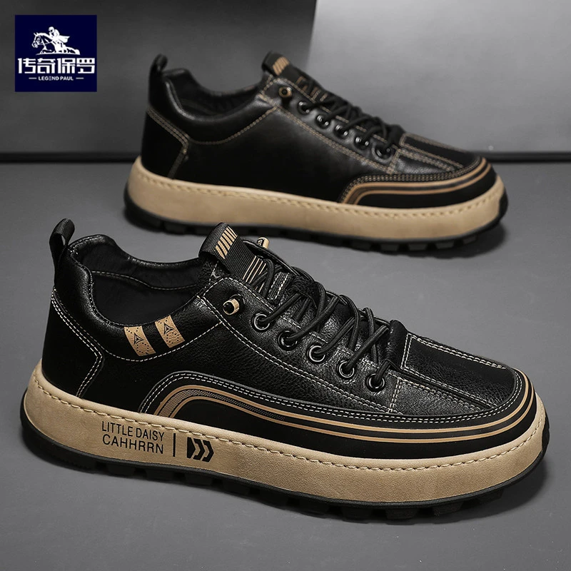 传奇保罗男鞋2024新款秋季运动休闲鞋低帮透气工作上班耐磨平板鞋