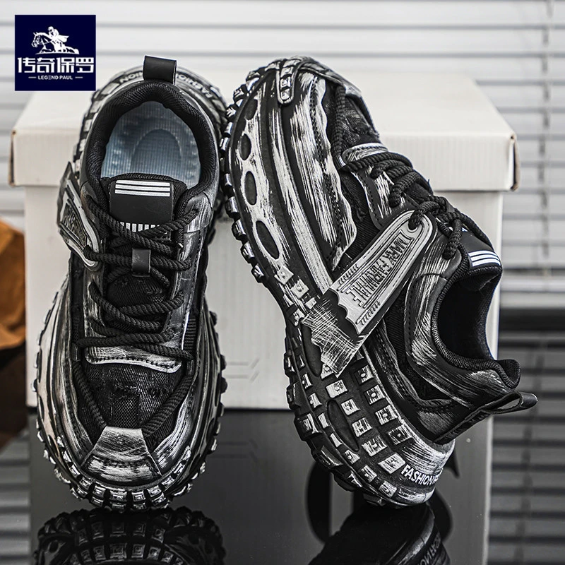 传奇保罗男鞋2024新款秋季潮流运动青少年渐变透气减震跑步老爹鞋