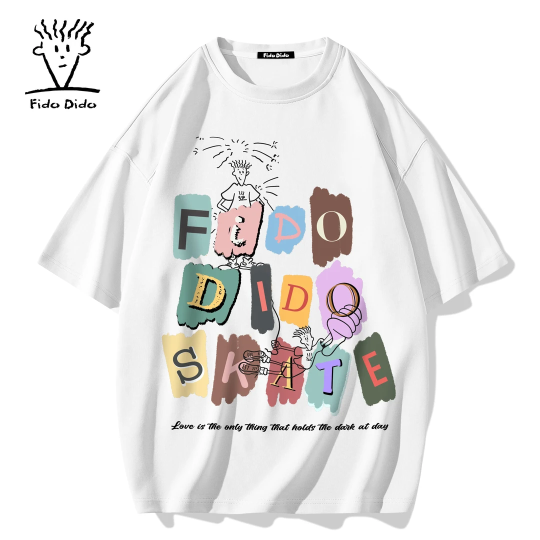 FIDO DIDO七喜潮牌2023夏款印花宽松圆领T恤男女同款FDCTE0043HJ