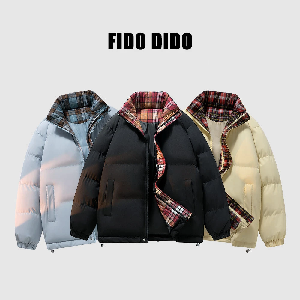 【FIDO DIDO】拼接格子冬季保暖面包棉服情侣款FDCCA0081HJ