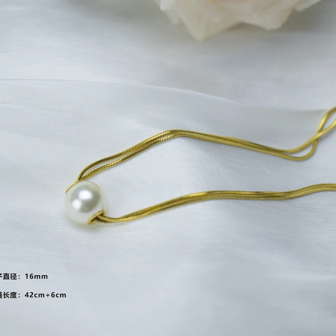 钛钢项链 【不掉色】项链可调节双层链子珠子项链18K金不掉色项链