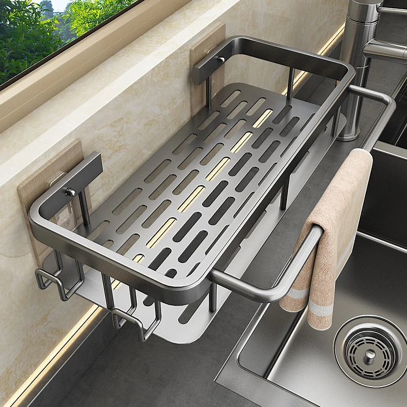 优勤抹布架厨房置物架水槽沥水架壁挂式调料架免打孔水龙头收纳架