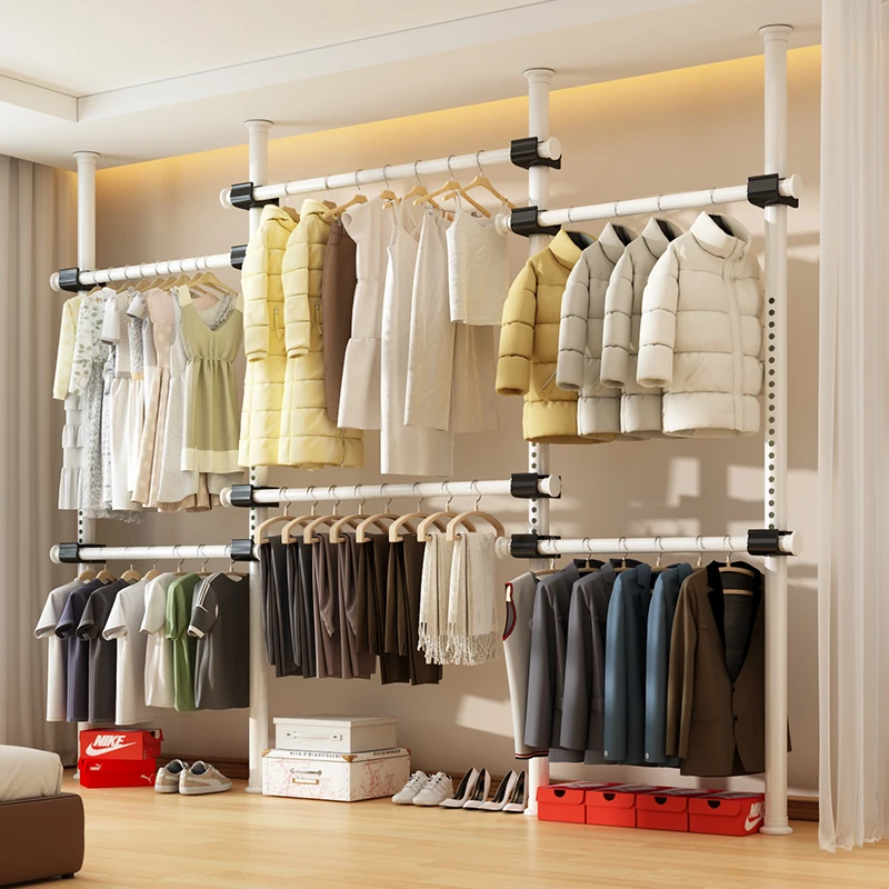 优勤顶天立地晾衣架落地家用挂衣架子室内衣帽架伸缩凉衣杆置衣架