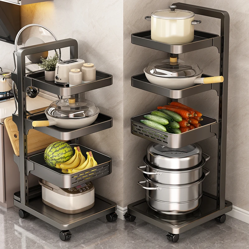 优勤厨房置物架落地锅架多层蔬菜篮子小推车多功能锅具收纳架神器