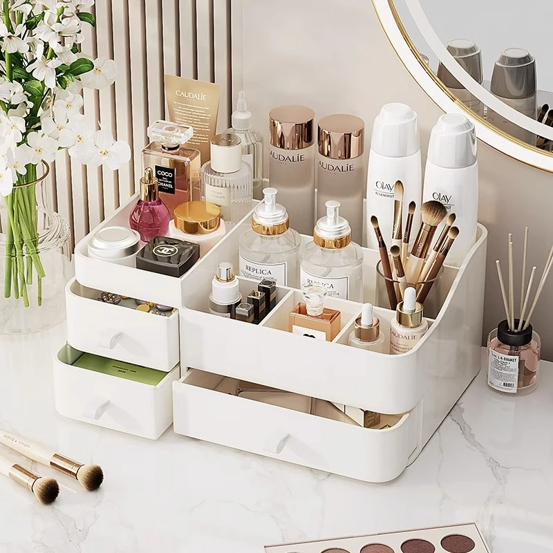 优勤化妆品收纳盒桌面梳妆台置物架抽屉护肤品口红整理箱防尘分格