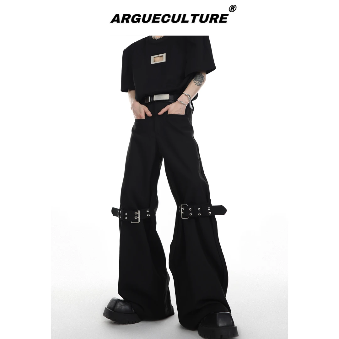 ARGUE小众肌理斜纹西裤绑带设计休闲裤微喇叭廓形长裤百搭裤子