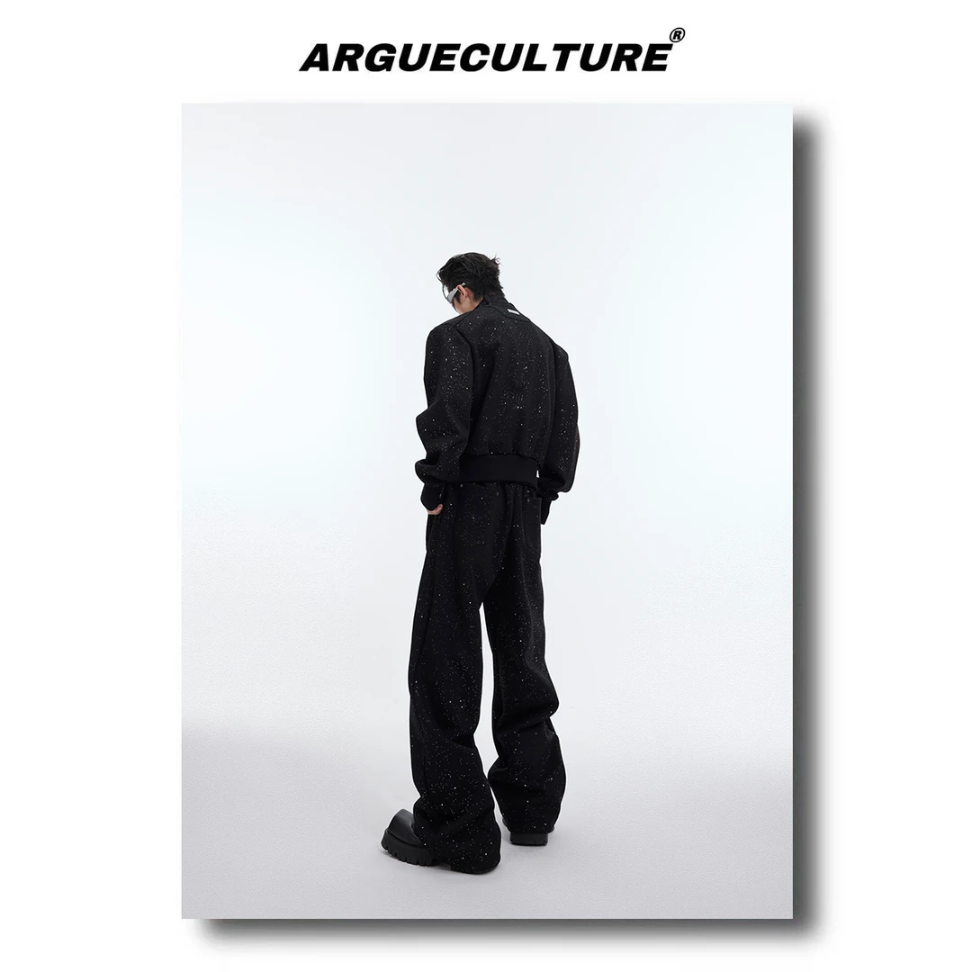 CulturE重磅小众细闪分割设计感立领卫衣套装领带拼接夹克外套男