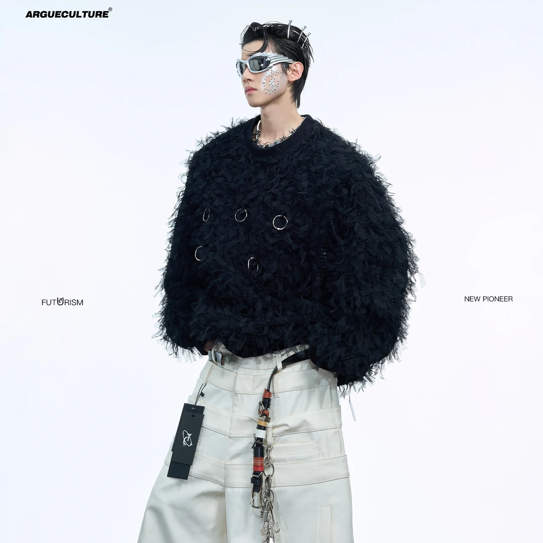 ArguE 小众金属设计圆领针织毛衣宽松慵懒软糯上衣