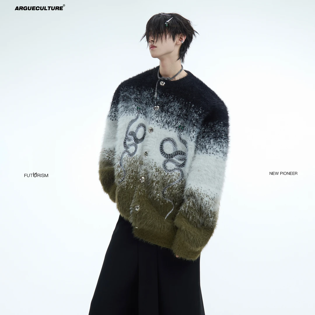 ArguE CulturE 小众蛇纹撞色拼接设计感针织衫宽松慵懒开衫毛衣