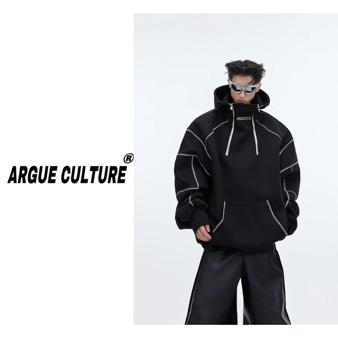 CulturE秋冬重磅小众立体解构加绒连帽卫衣金属拉链设计感上衣男
