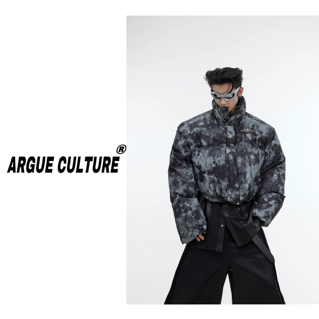 CulturE小众扎染短款设计感棉服外套冬季保暖面包服金属点缀上衣