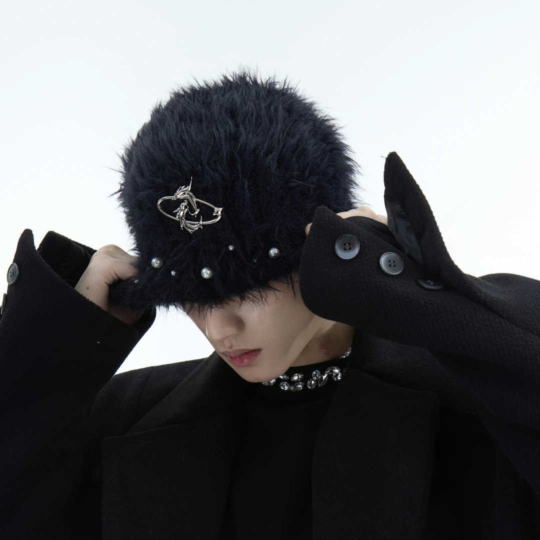 ArguE CulturE秋冬小众针织长毛帽重工珍珠设计毛绒绒加厚冷帽男