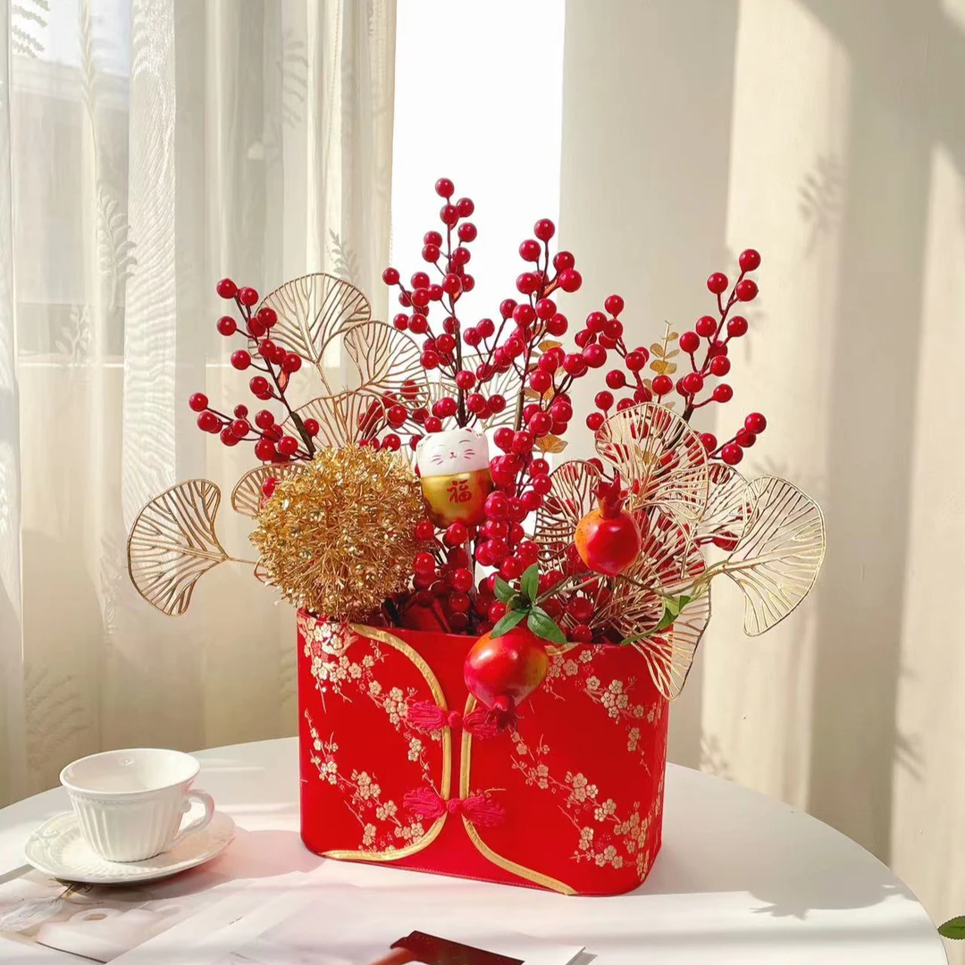 发财果仿真花红果假花2024喜庆客厅装饰餐桌摆件摆花