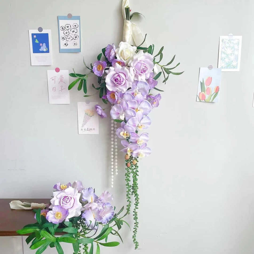 QISHU/七黍紫色浪漫挂墙壁挂饰仿真法式玫瑰清新高级玄关遮挡垂挂