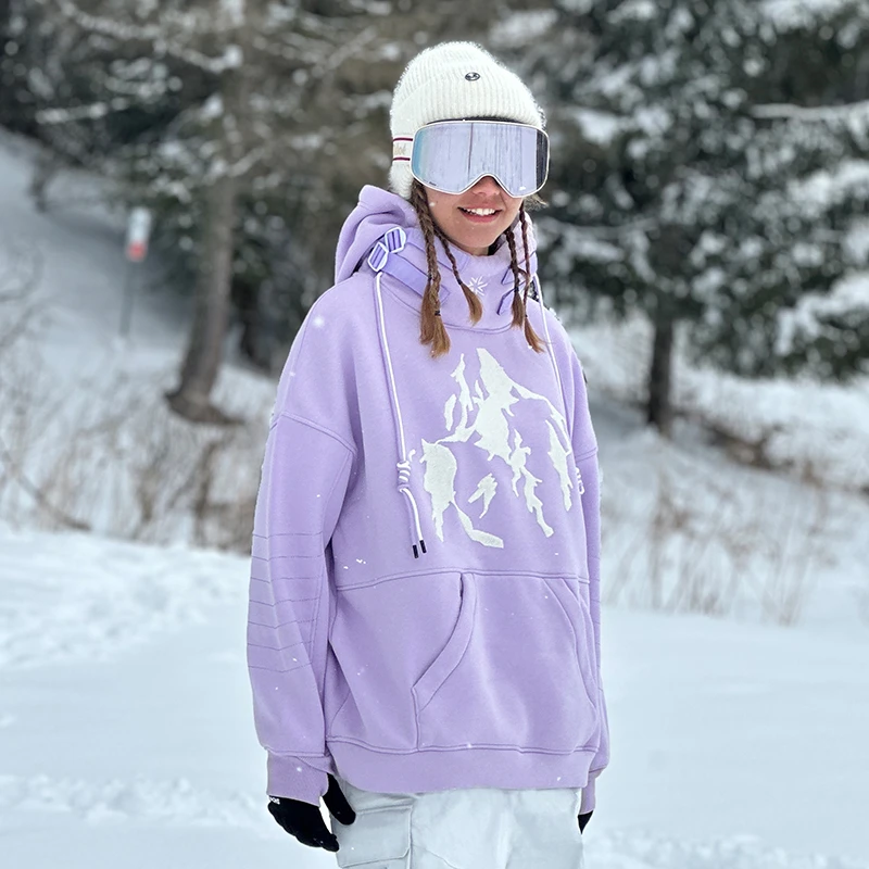 滑雪服卫衣女雪山绣花单板外套户外滑雪服男套装防风加厚运动加绒