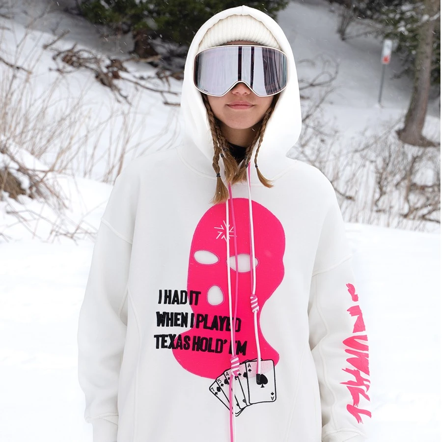 SNOWALLCREW美式情侣冬款滑雪服男女单板连帽毛织面罩保暖卫衣