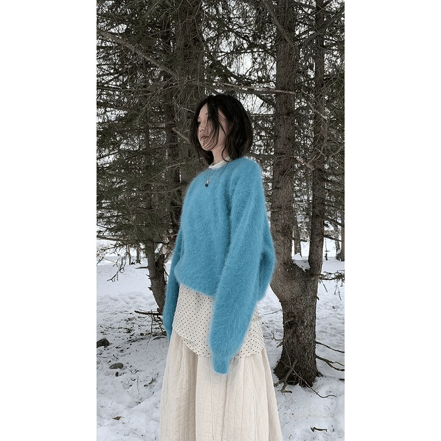 2024秋冬款清新仿貂绒毛衣女宽松韩版通勤宽松慵懒叠穿百搭针织衫