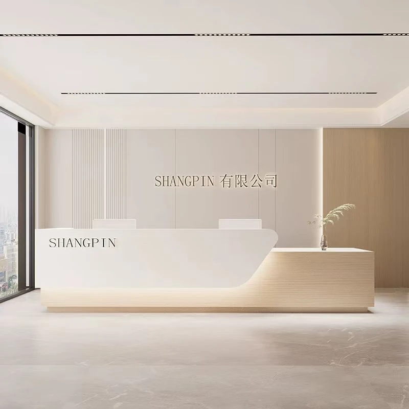 物业公司酒店大堂前台桌接待美容院吧台收银台烤漆办公多白色简约