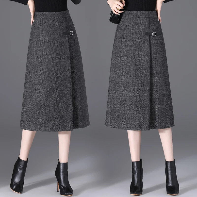 高腰A字裙时尚灰色半身裙女秋冬2025年新款显瘦中长款一步裙
