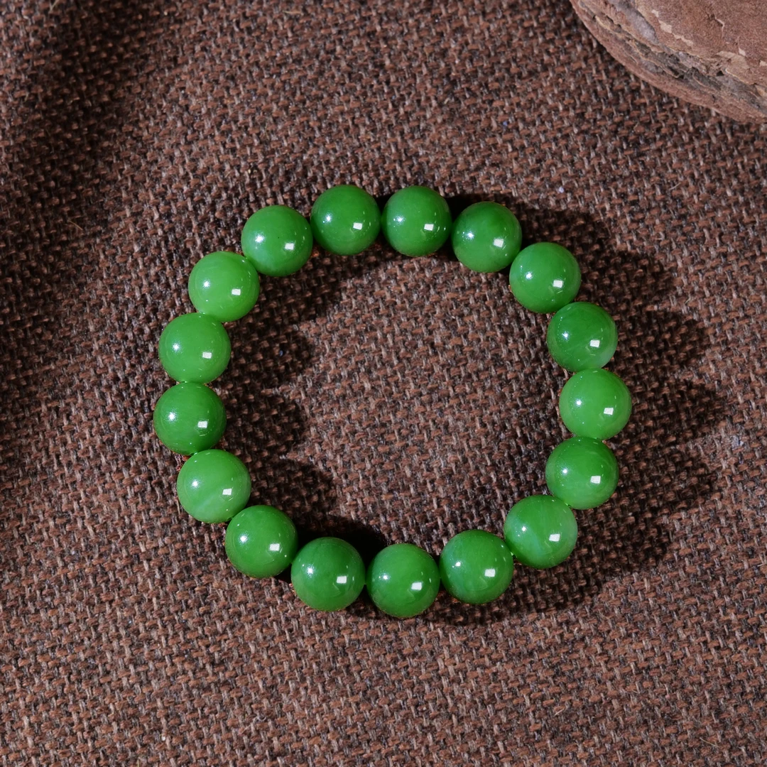 【小雨来了】和田玉12mm碧玉手串 和田玉手串手链 玉手串