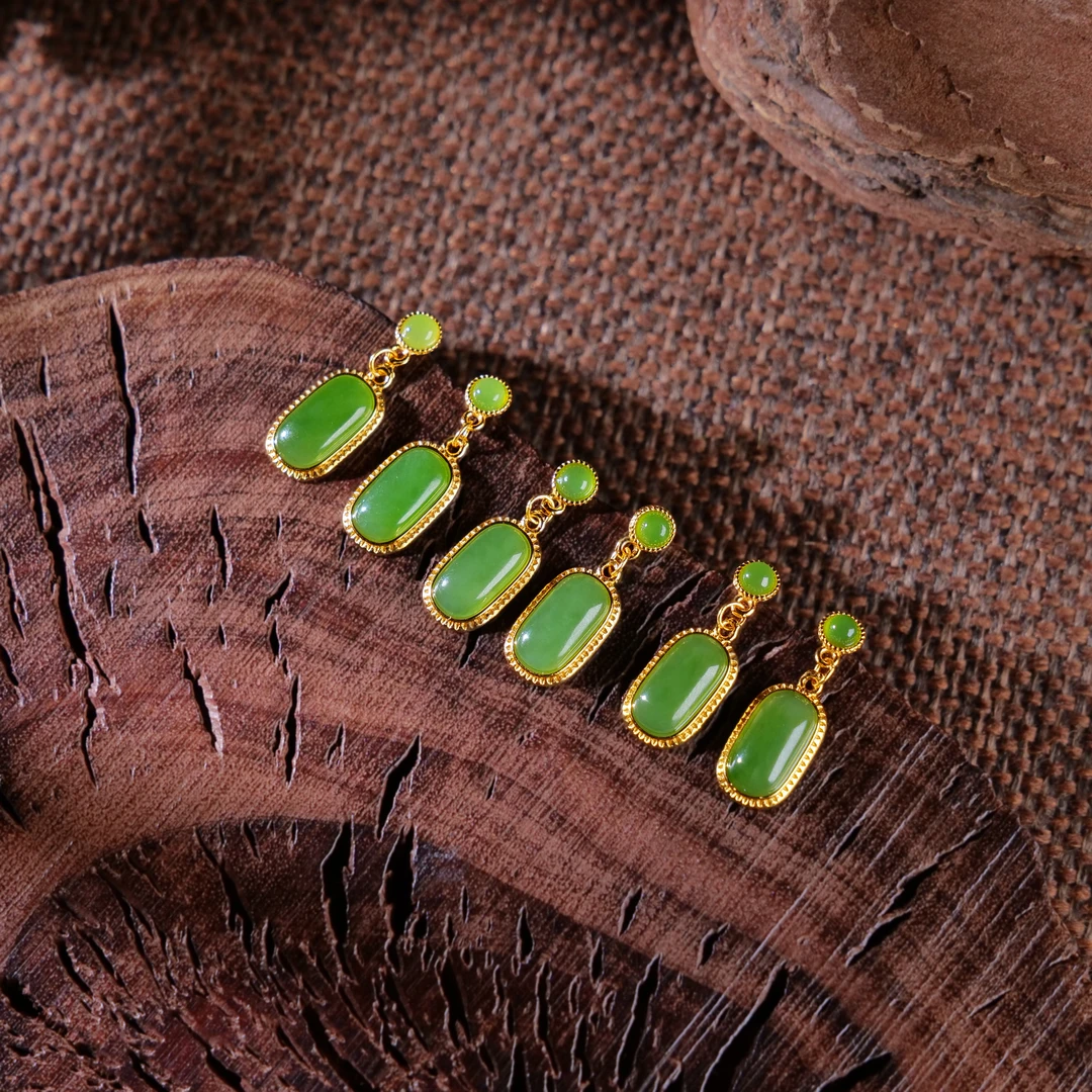 【小雨来了】925银镶嵌和田玉碧玉马鞍耳钉 耳坠 多样性发一件