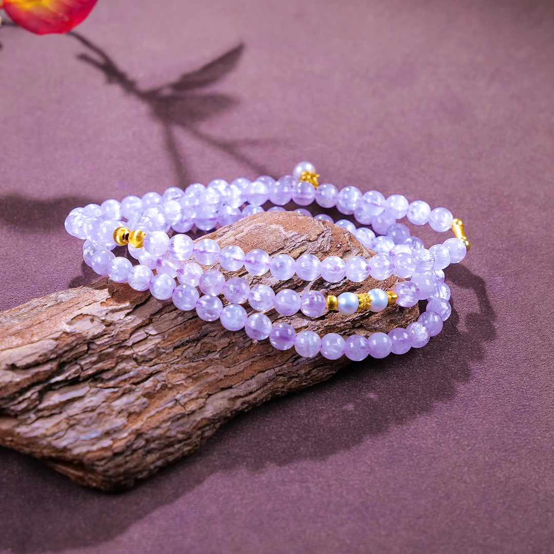 【小雨来了】5mm紫锂辉多圈手串配925银 手串手链 长链  略有不同