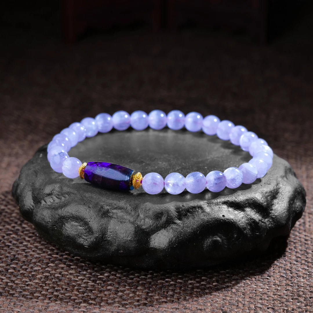 【小雨来了】18k紫锂辉配舒俱来桶珠手串 手链 略有不同