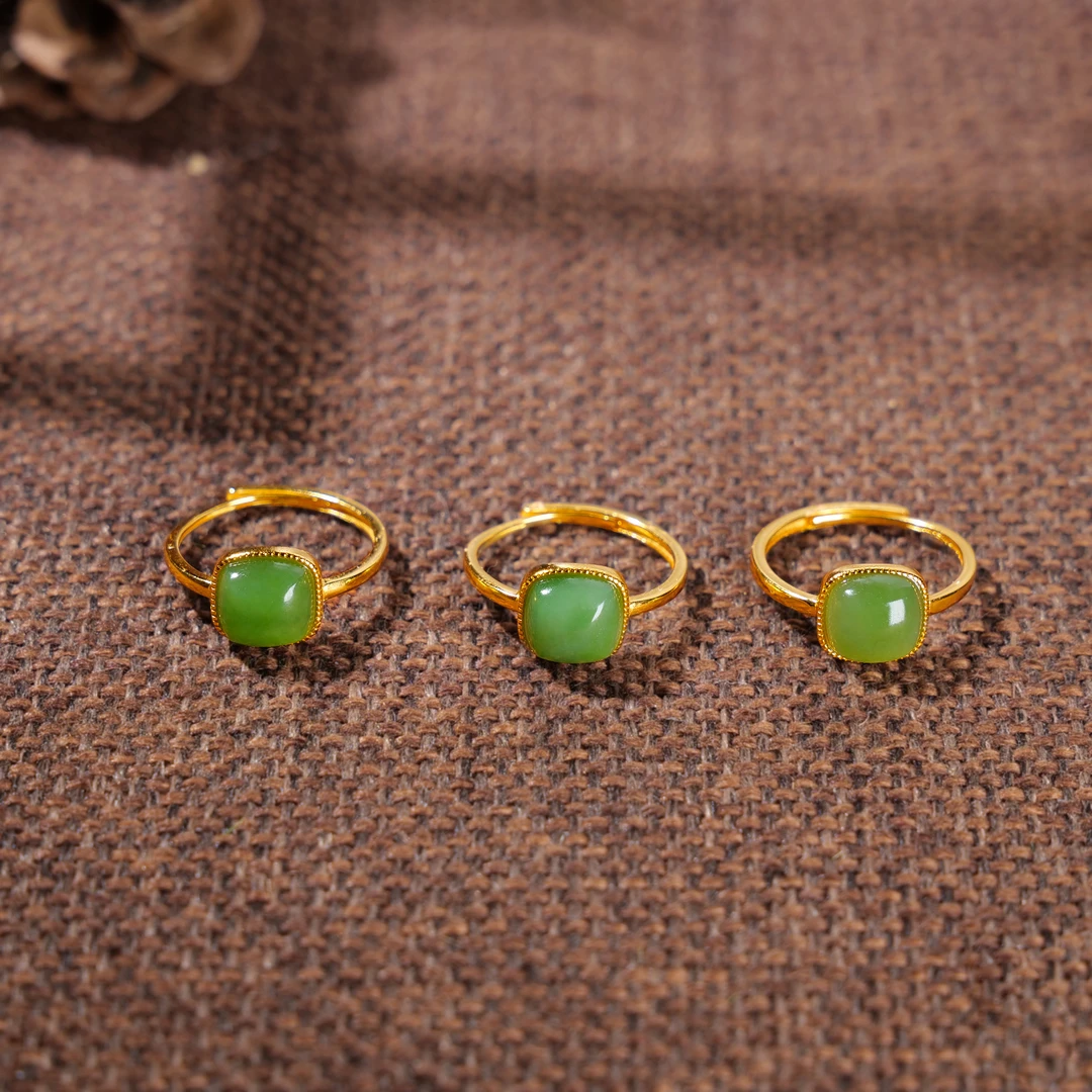 【小雨来了】925银镶嵌和田玉碧玉方糖戒指 指环 多样性发一件