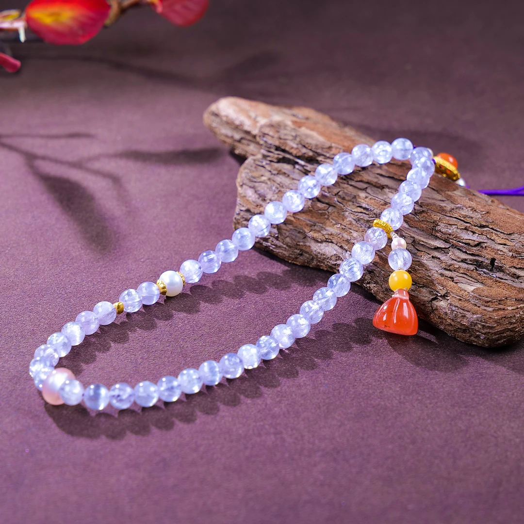 【小雨来了】5mm紫锂辉DIY手机挂配925银  包包挂 书包挂