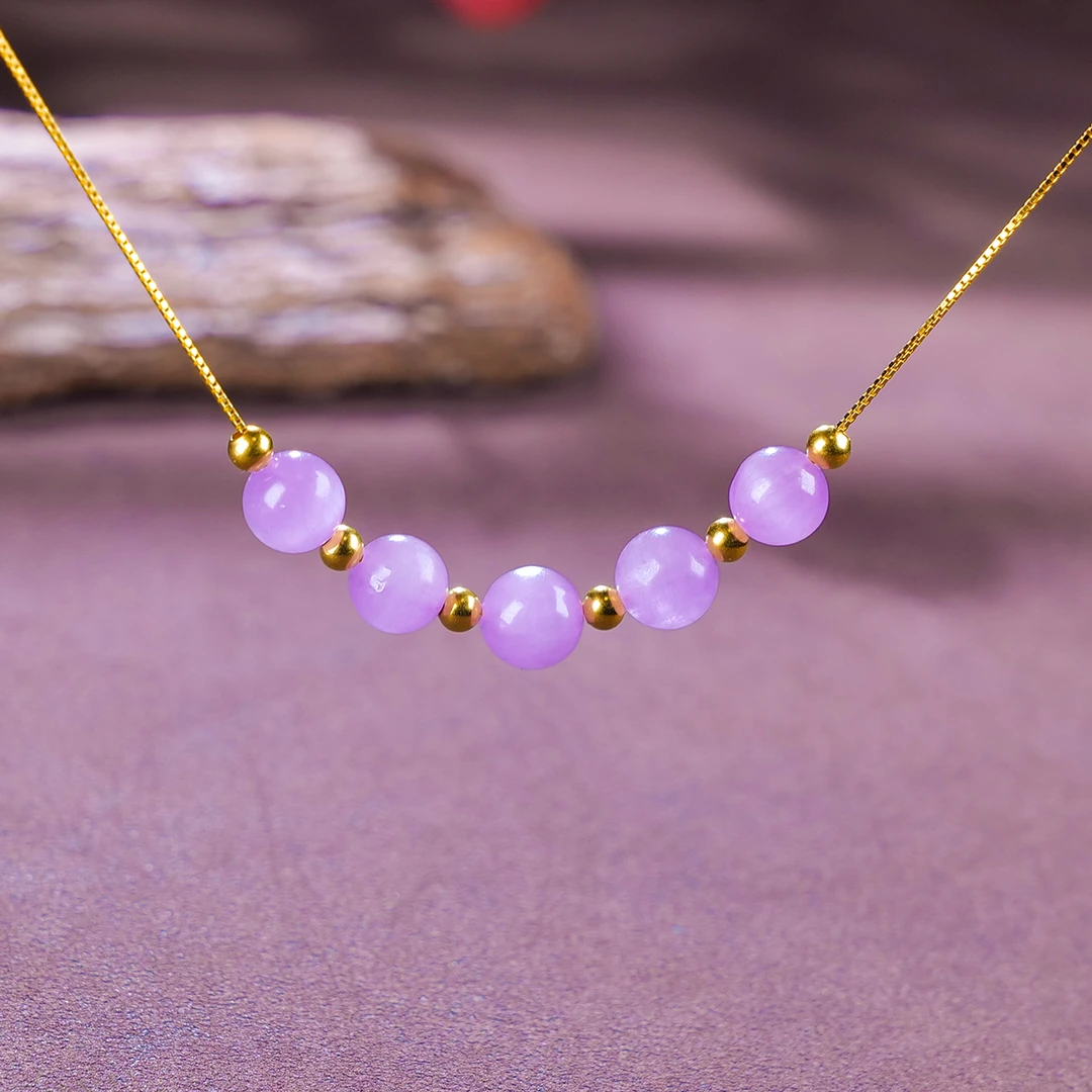 【小雨来了】6.5mm紫锂辉锁骨链配925银链 颈链 仙女链 项链