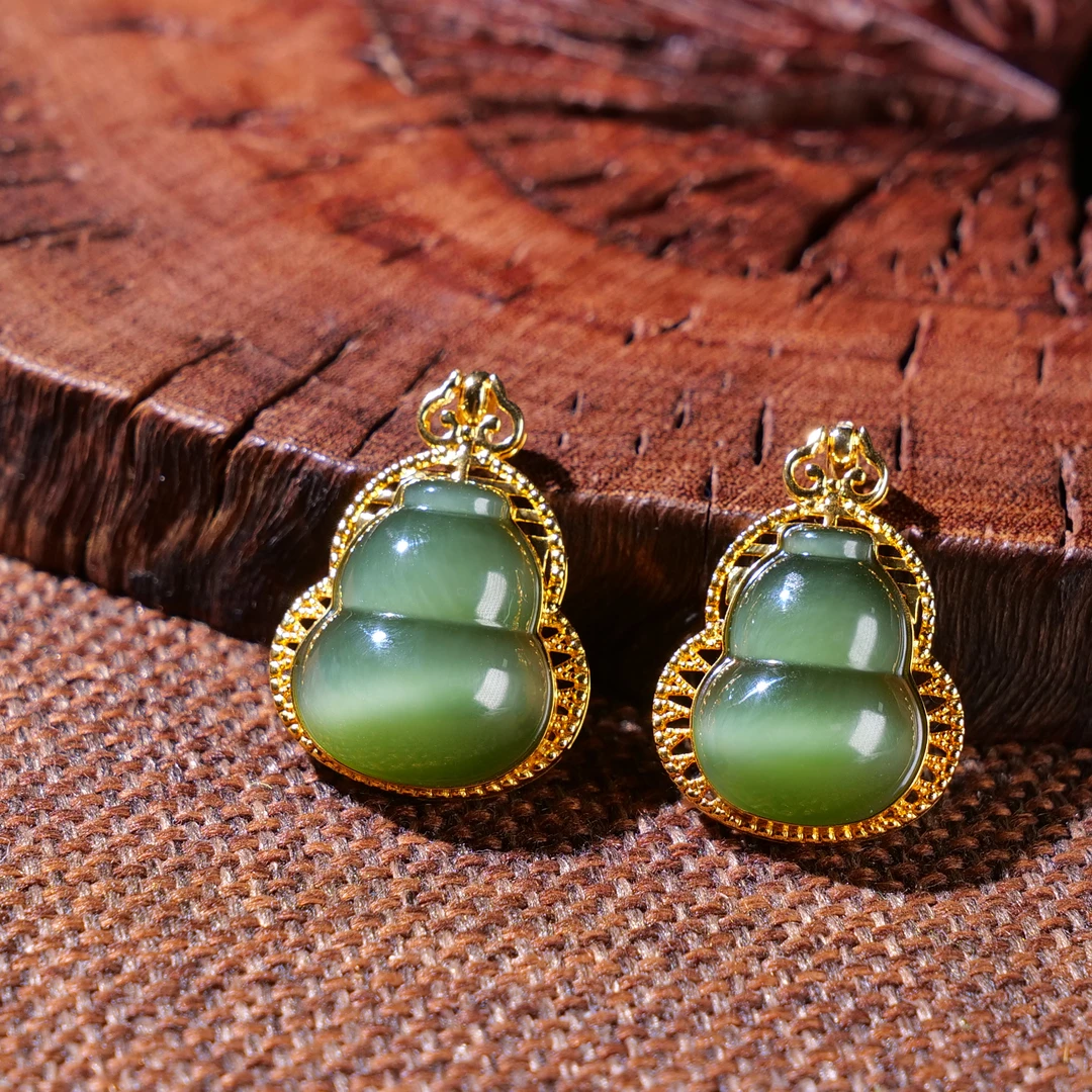 【小雨来了】18k金镶和田玉碧玉猫眼福禄吊坠 多样性发货 拍一发一