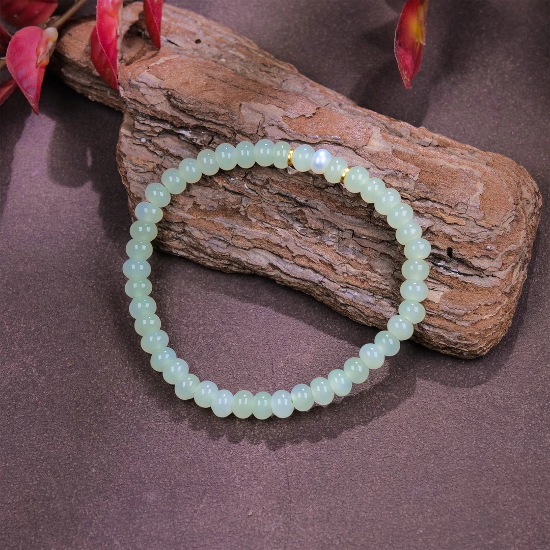 【小雨来了】925银和田玉6mm晴水算盘珠DIY手串 简约 百搭