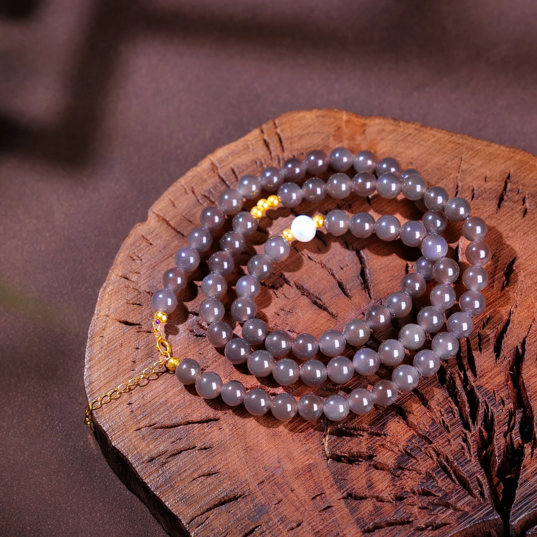 【小雨来了】18k金6mm烟紫仙女链 和田玉项链 女神链 略有不同