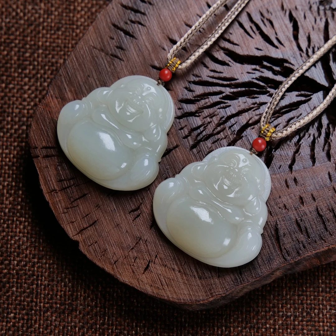 【小雨来了】和田玉高青白大肚佛吊坠 佛公吊坠 挂坠  多样性发一件