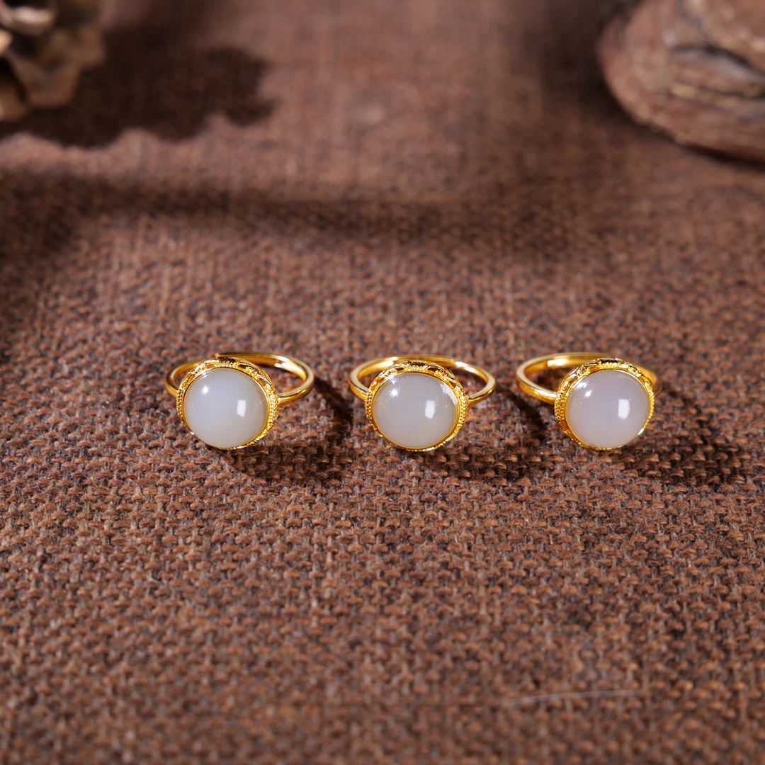 【小雨来了】925银镶嵌和田玉烟紫蛋面戒指 玉指环 多样性发一件