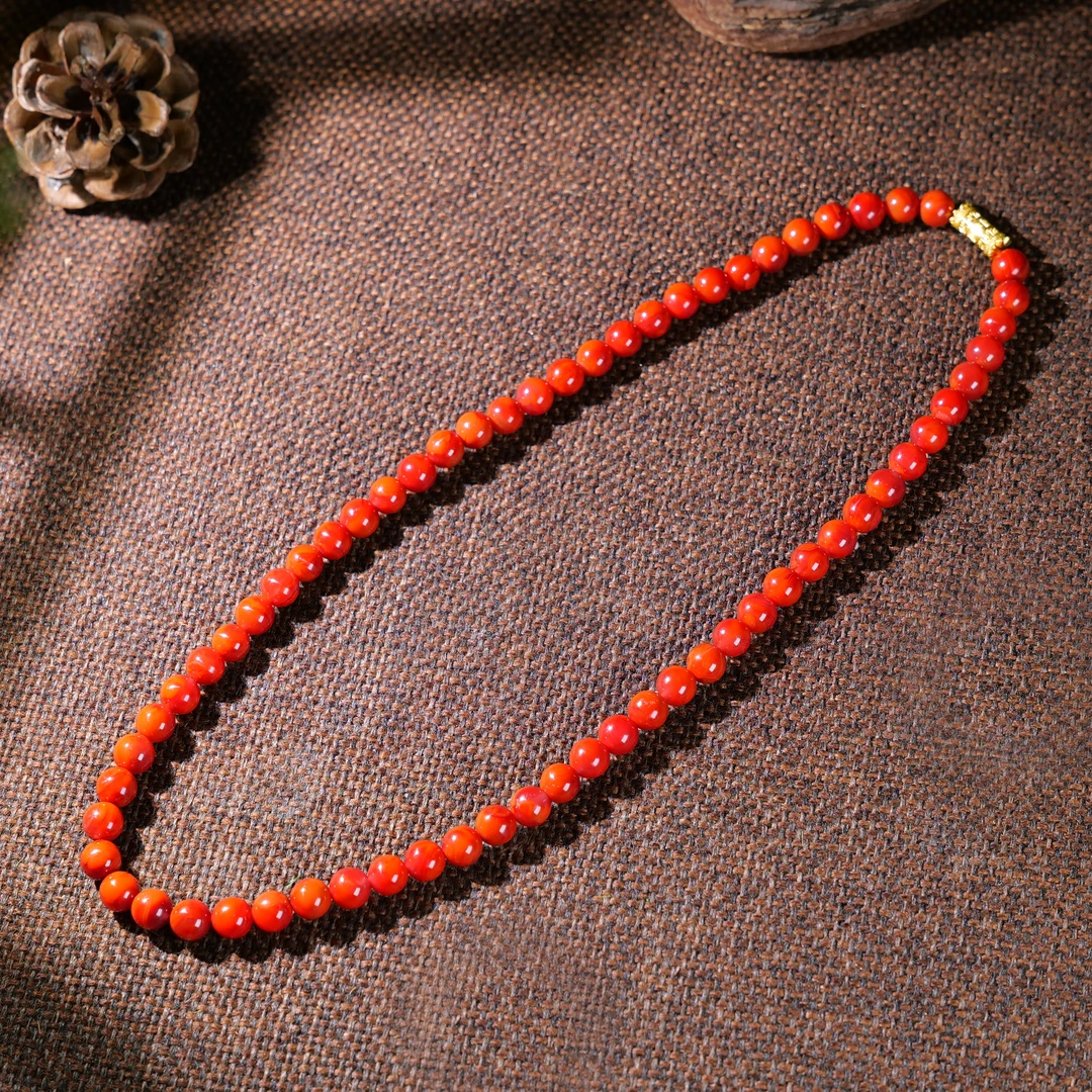 【小雨来了】925银7mm南红火焰纹项链 南红颈链 多样性发货