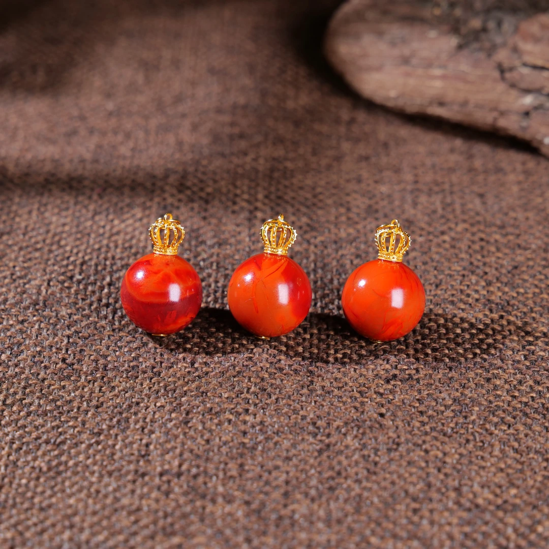 【小雨来了】18k金南红火焰纹单珠吊坠  挂坠 多样性发一件