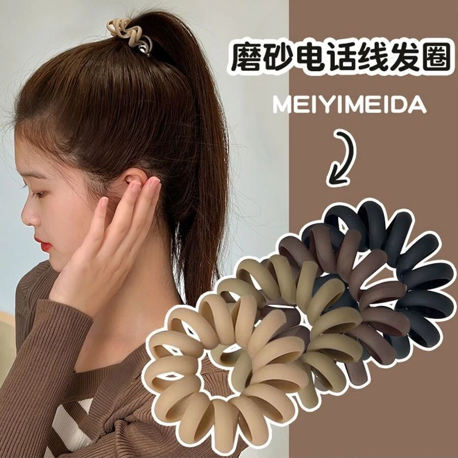 简约磨砂电话线发圈头饰女高弹力不伤发扎头皮筋发绳哑光气质头绳