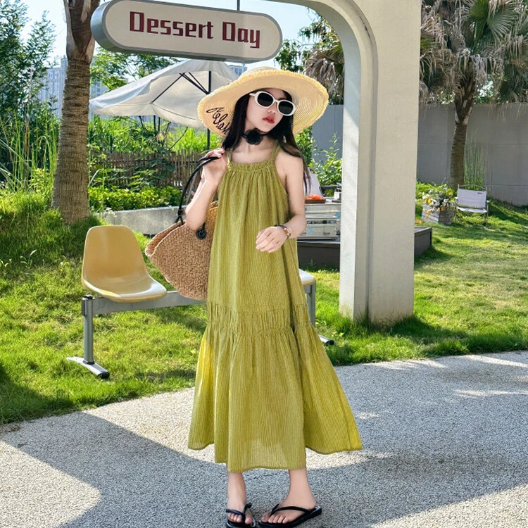 儿童节女童夏装2024洋气度假风吊带长连衣裙女童中大童夏日亲子款