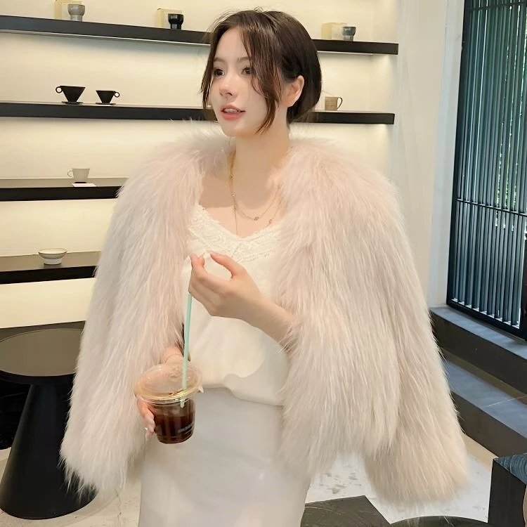 海宁爆款双面编织白貉短外套女2024秋冬新款网红毛毛大衣短款