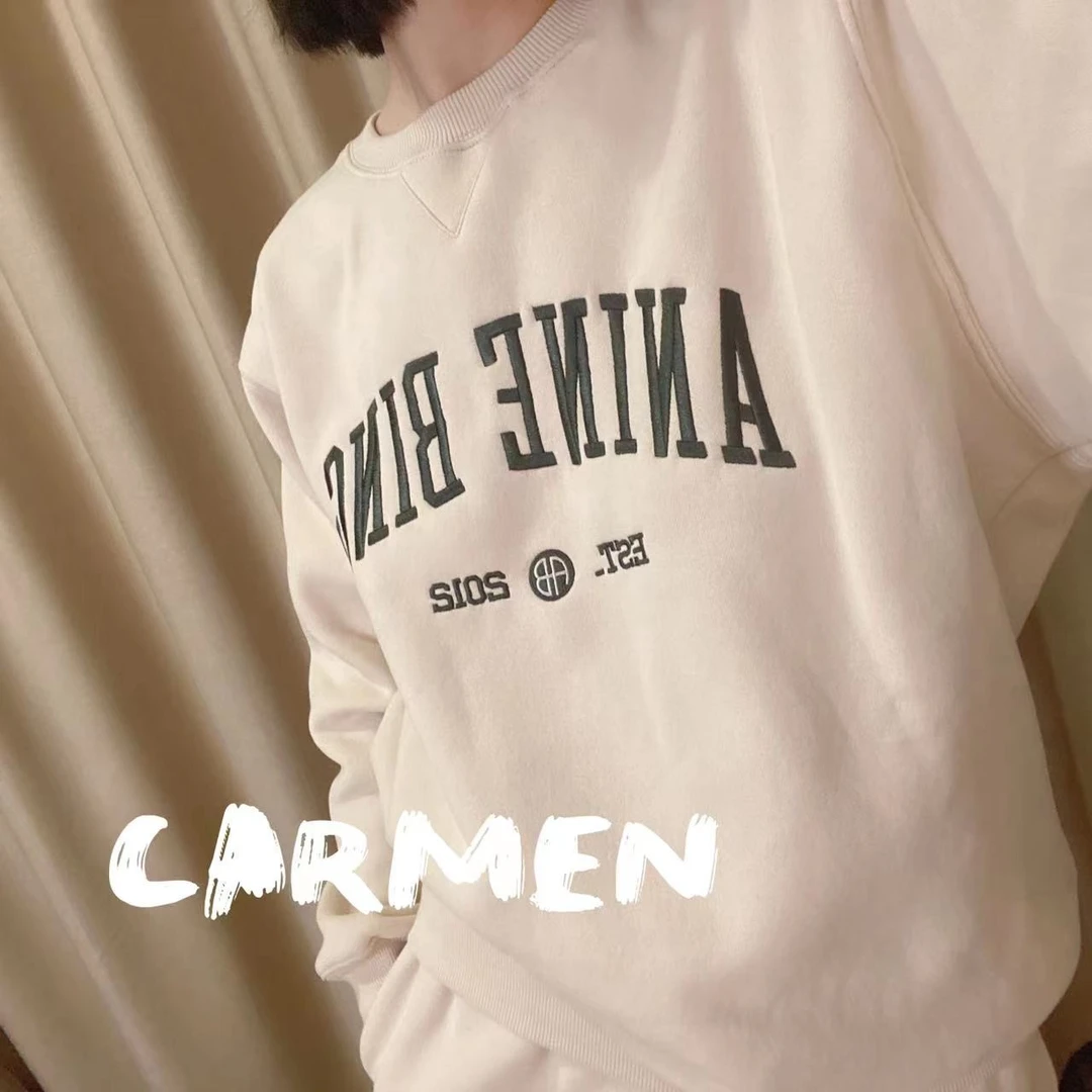 【carmen推荐】A*B刺绣字母加绒卫衣卫裤休闲套装 奶油色/炭灰色
