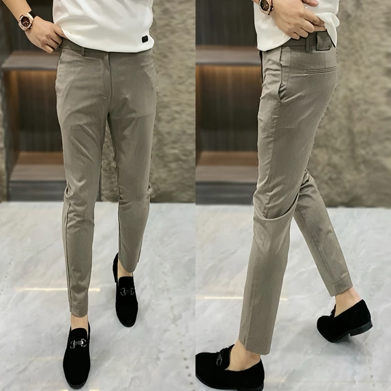 男士秋冬厚款潮流休闲裤时尚九分裤修身韩版光滑西裤男款百搭