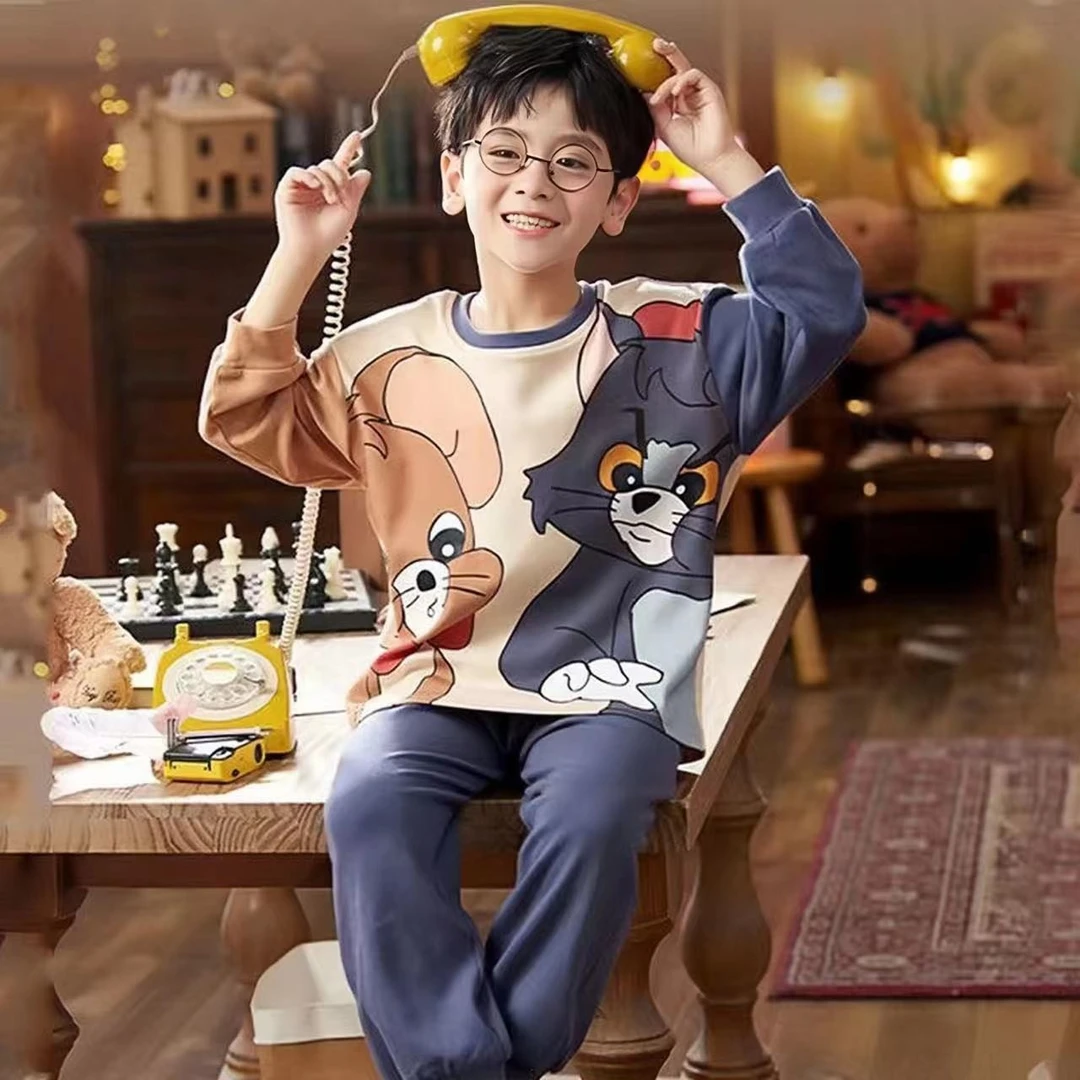 儿童睡衣男童长袖帅气春秋季薄款奥特曼中大童男孩家居服套装迪迦
