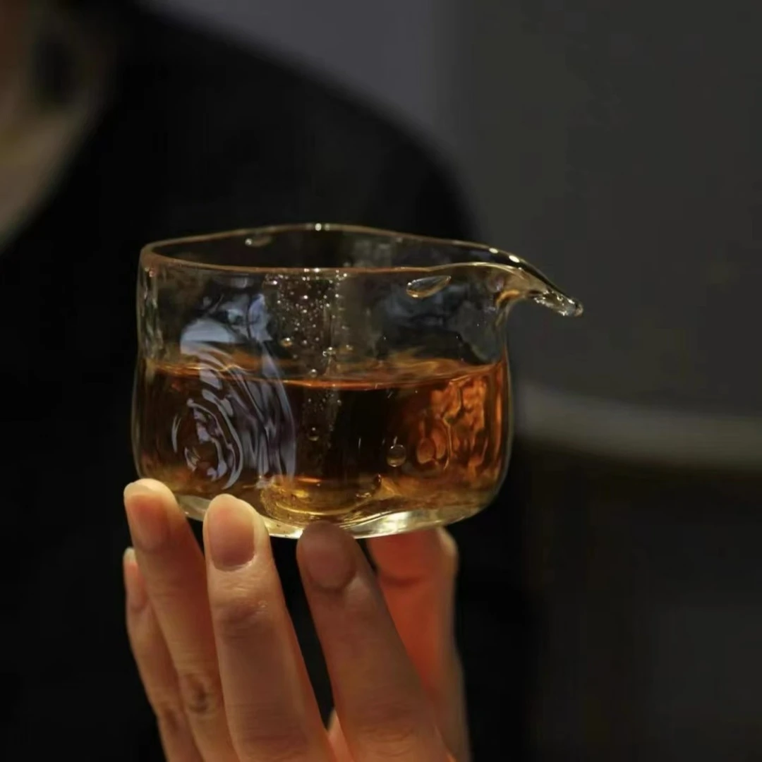 饴山琉璃四方公道杯手工吹制气泡高硼硅茶海分茶器创意手工茶器