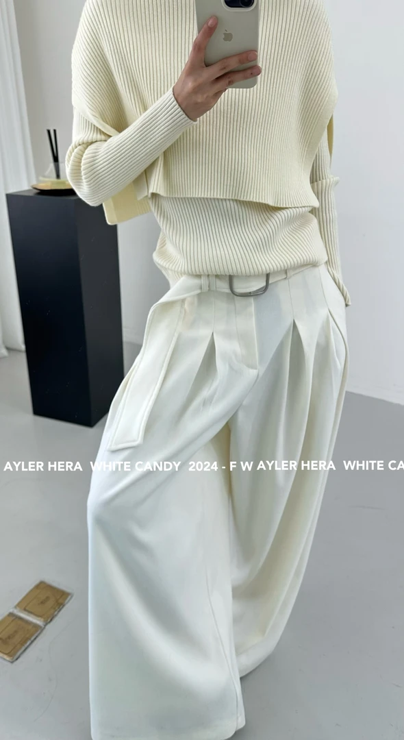 赫拉宽腰带压褶显瘦阔腿裤 H7073（福福）