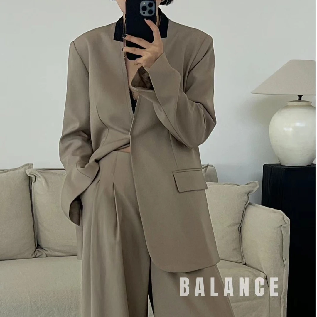 Balance设计感拼色领西装外套 7075（福福）