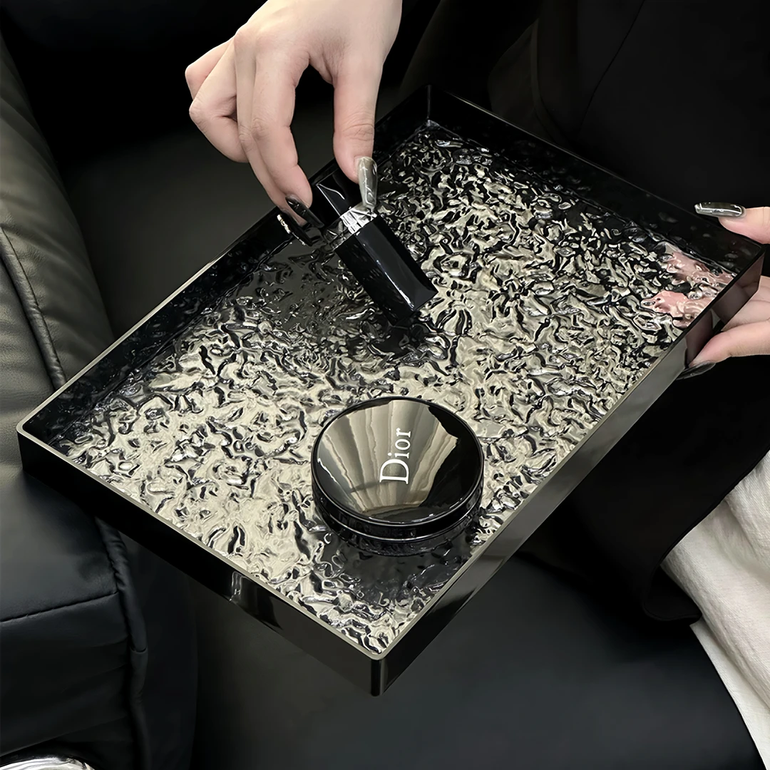 桌面收纳托盘客厅玄关透明置物台面化妆品杂物亚克力收纳盒长方形