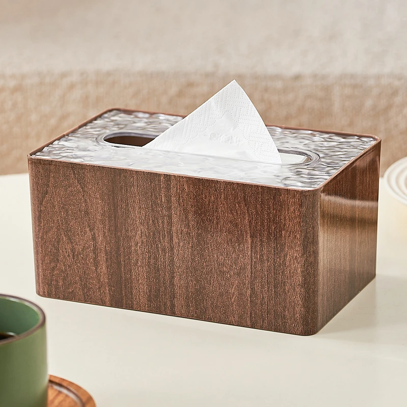 高颜值纸巾盒新中式纸巾盒仿木纹桌面创意家用客厅茶几摆件抽纸盒