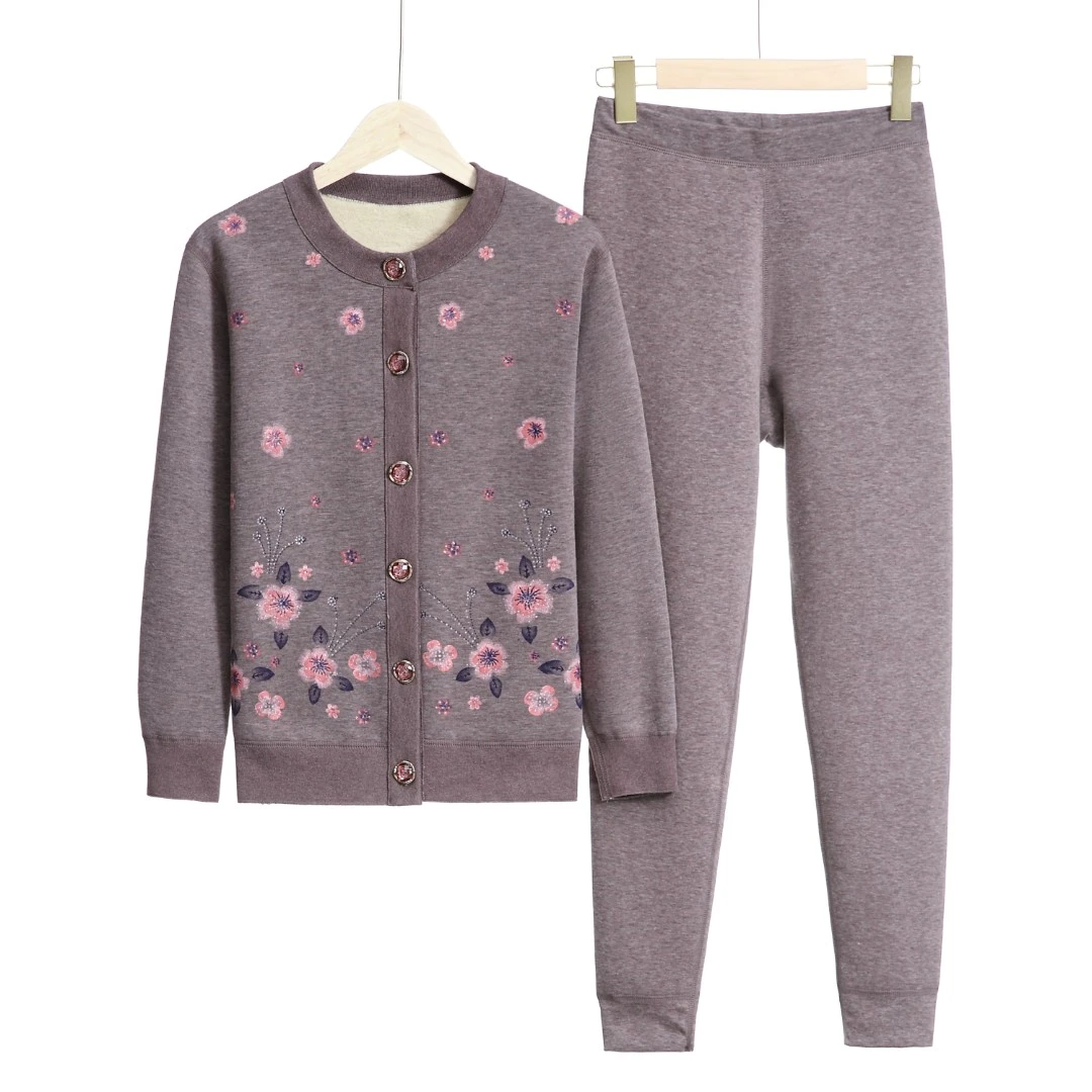 奶奶装保暖内衣套装中老年人女妈妈秋衣秋裤老人太太毛衣加绒加厚